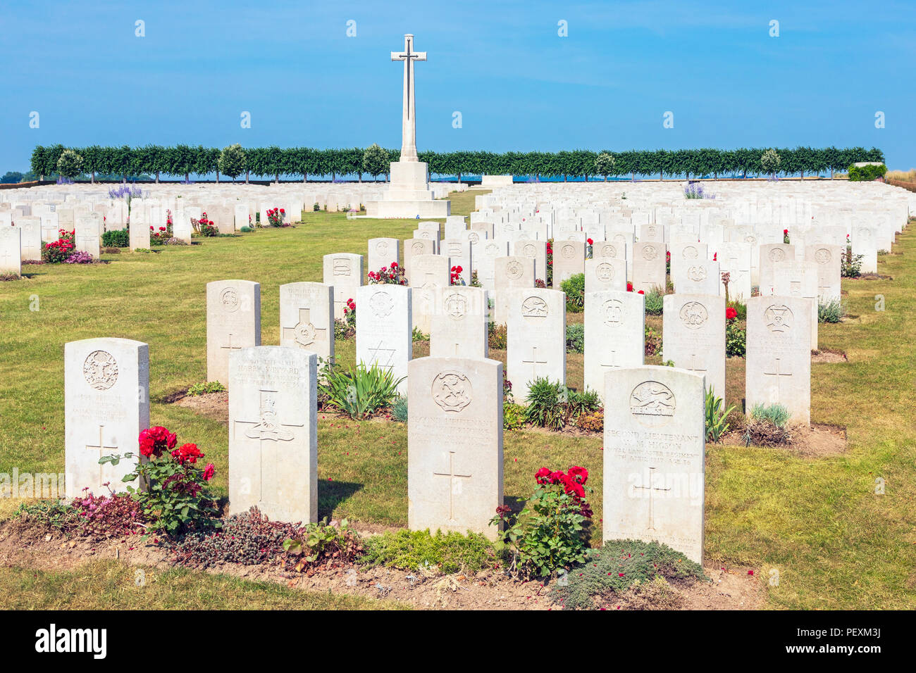 Duisans britischen Soldatenfriedhof, Frankreich, durch den Commonwealth Krieg Kommission, die Begräbnisstätte von 3300 britischen und kanadischen Soldaten gepflegt Stockfoto