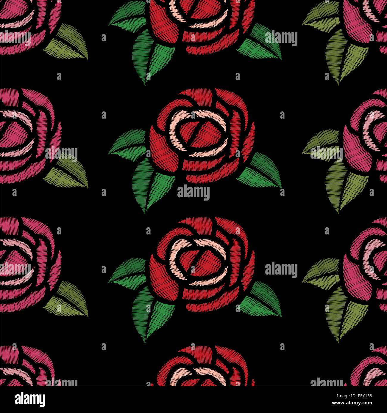 Vektor nahtlose Stickmuster mit roten und rosa Rosen. floral background Design mit rosa Blüten, ethnischen fashion Illustration für Stoff, wrappi Stock Vektor