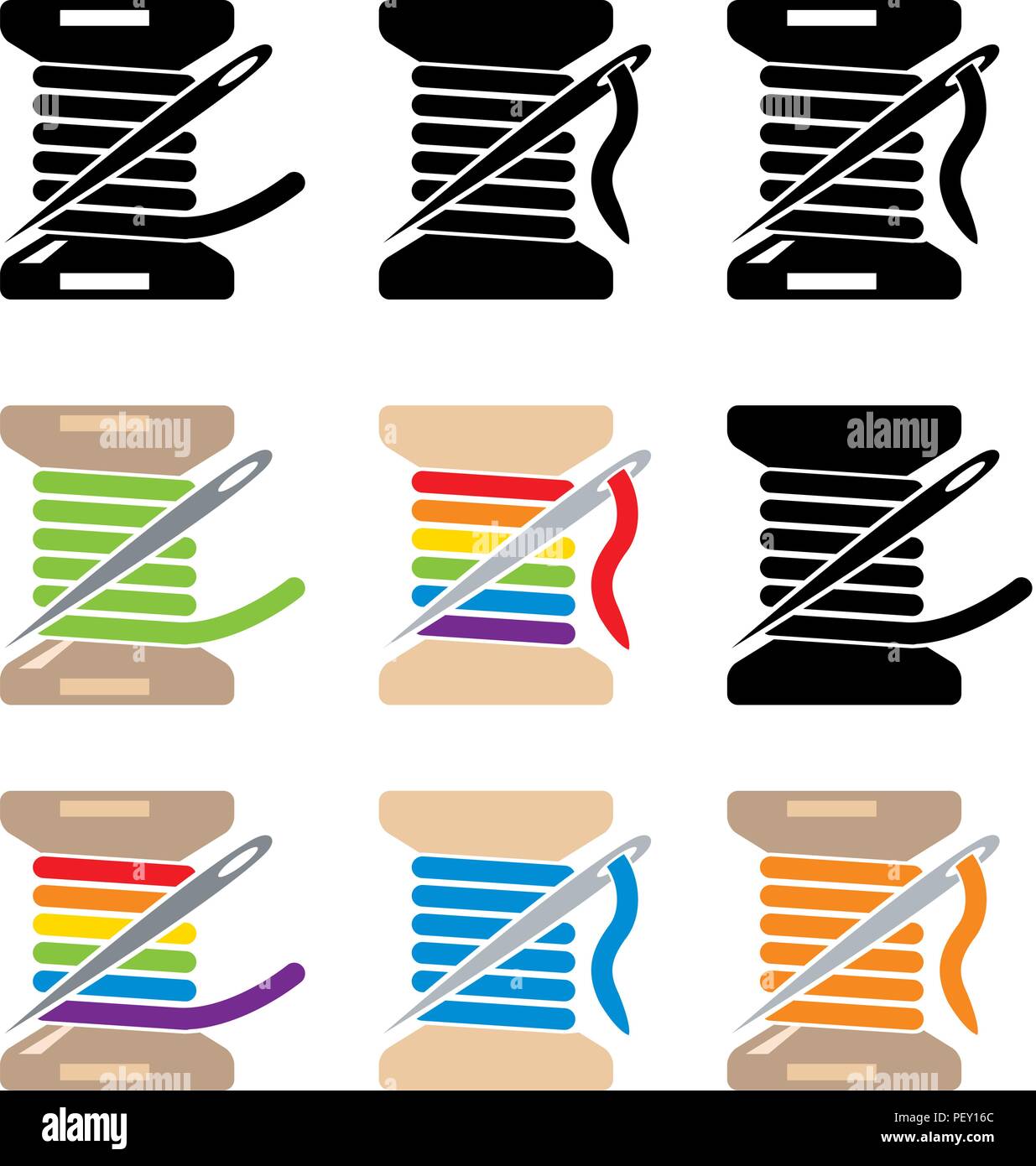 Vektor Schieber Symbole Nähen mit Nadel und Faden auf weißem Hintergrund.  Handarbeit Handwerk Symbole Stock-Vektorgrafik - Alamy