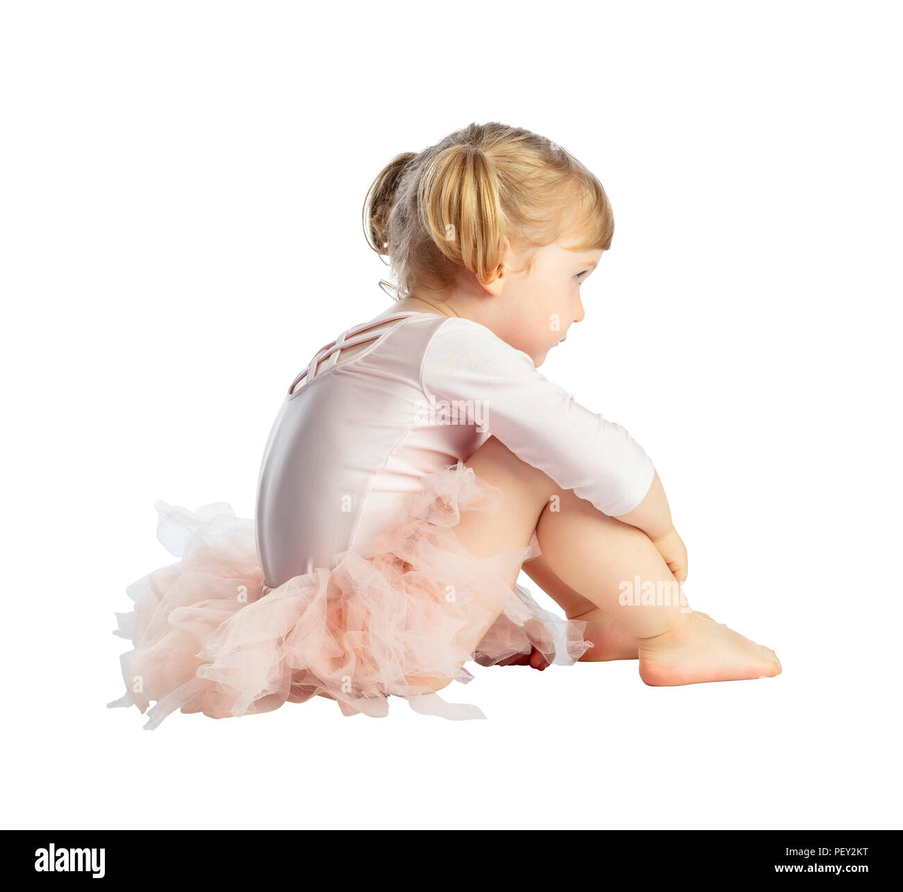 Portrait von weiblichen Kind Praxis klassisches Ballett auf weißem Hintergrund Stockfoto