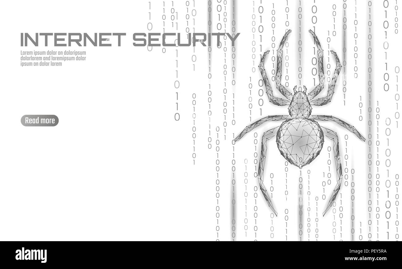 Low Poly spider Hackerangriff Gefahr. Web Security virus Daten Sicherheit antivirus Konzept. Polygonale modernes design Business Konzept. Internetkriminalität web Insekten Käfer Technologie Vector Illustration Stock Vektor