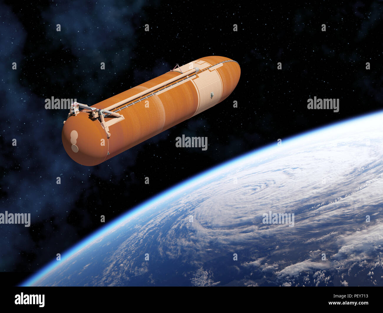Space Shuttle externe Tank im Raum. 3D-Darstellung. Stockfoto