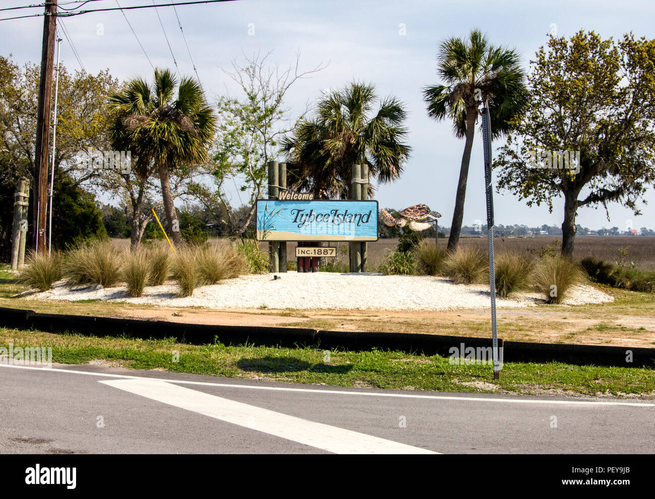 Willkommen in Tybee Island anmelden Stockfoto