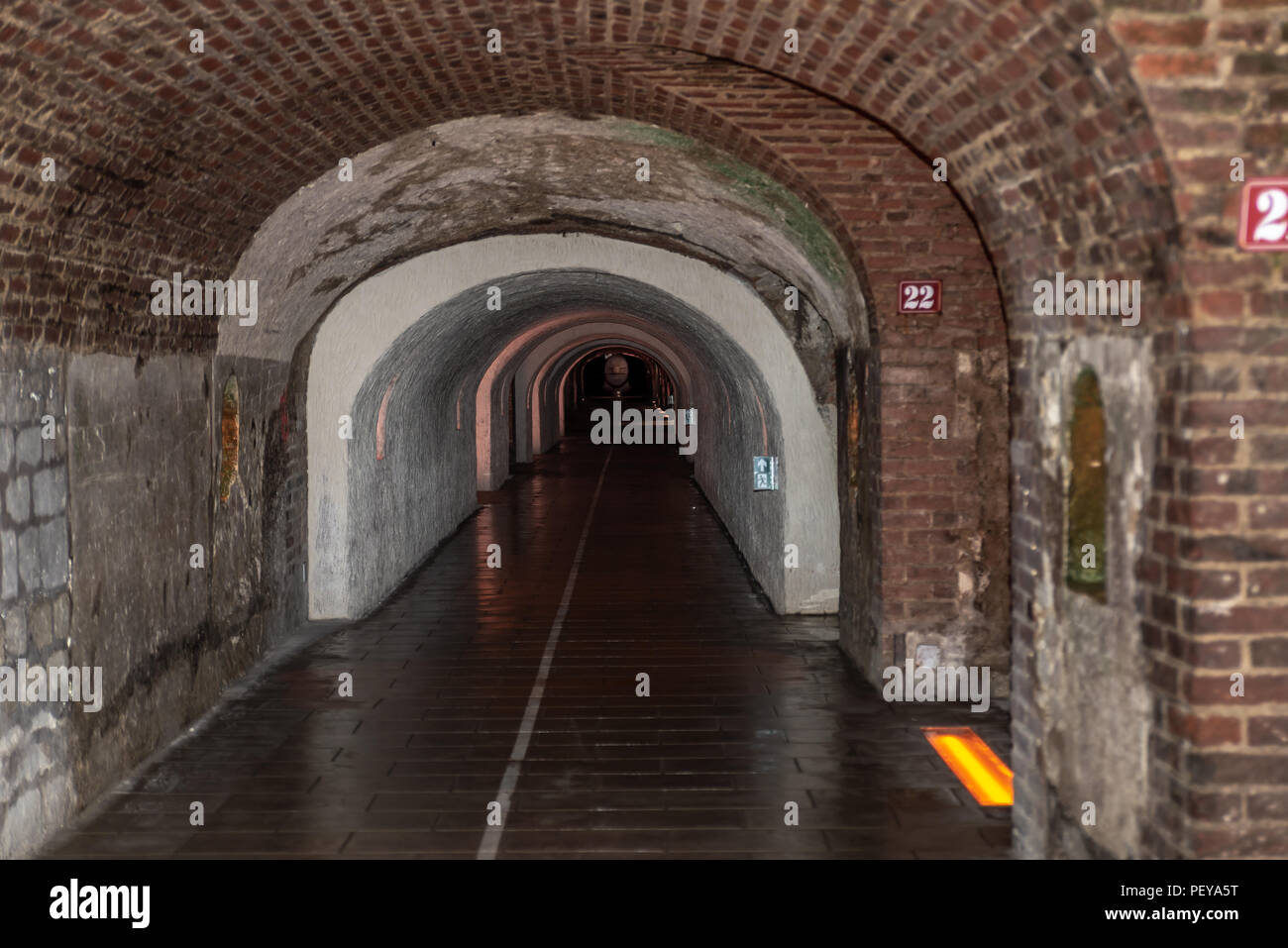 Unterirdische Tunnel laufen für Bausteine in Moet & Chandon Keller Stockfoto