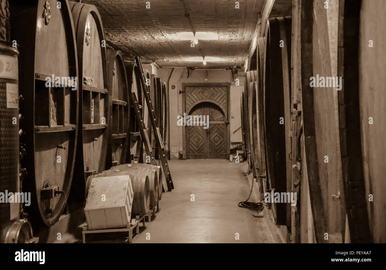 Cask Zimmer im Blanck Family Winery in Kientzheim Elsass, Frankreich Stockfoto