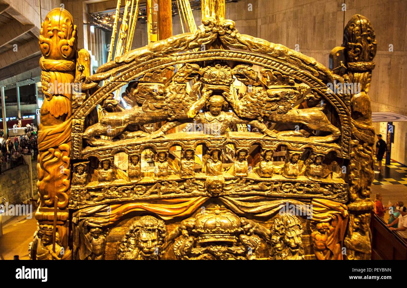 Die GESCHNITZTEN Stern des hölzernen dänischen Schiff Vasa, die im Jahre 1826 am itas Jungfernfahrt sank aus Stockholm, aber wurde 1961 geborgen und anschließend Res Stockfoto