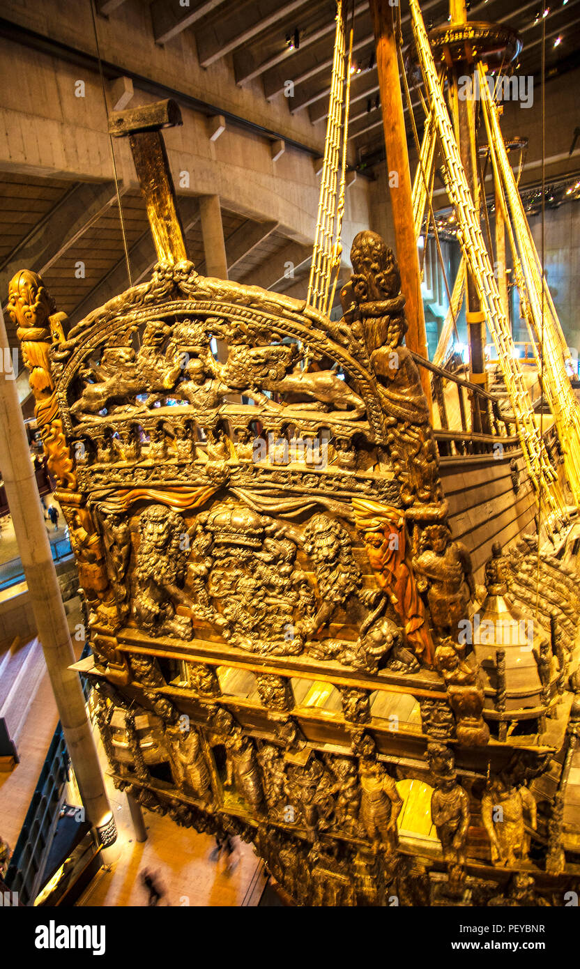 Die GESCHNITZTEN Stern des hölzernen dänischen Schiff Vasa, die im Jahre 1826 am itas Jungfernfahrt sank aus Stockholm, aber wurde 1961 geborgen und anschließend Res Stockfoto