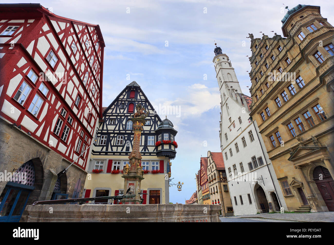 Traditionelle Architektur in Rothenburg o.d. Tauber, Mittelfranken, Bayern, Deutschland Stockfoto