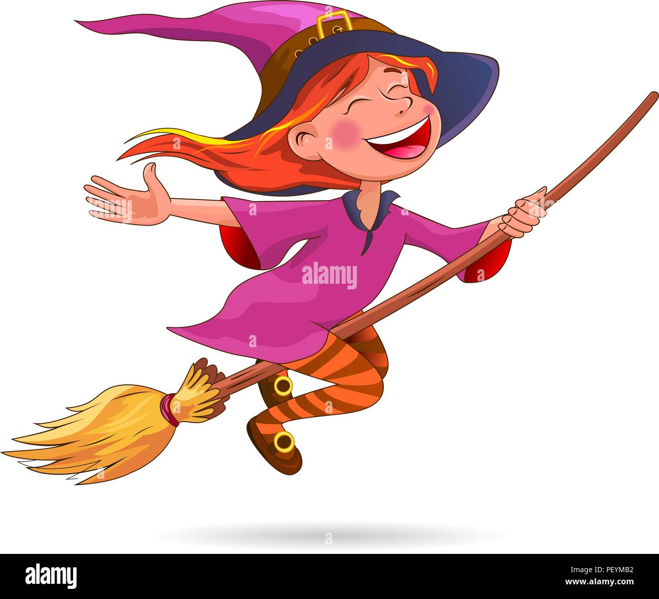 Eine kleine Hexe fliegt auf einem Besen. Hexe mit Besen auf einem weißen  Hintergrund Stock-Vektorgrafik - Alamy
