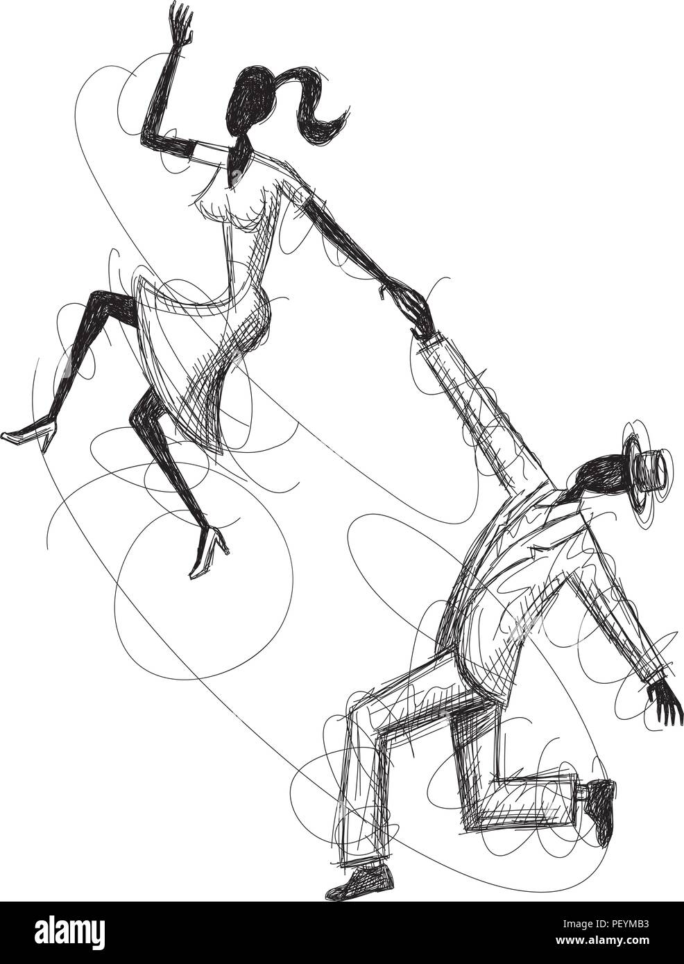 Swing Paar Skizze Stock Vektor