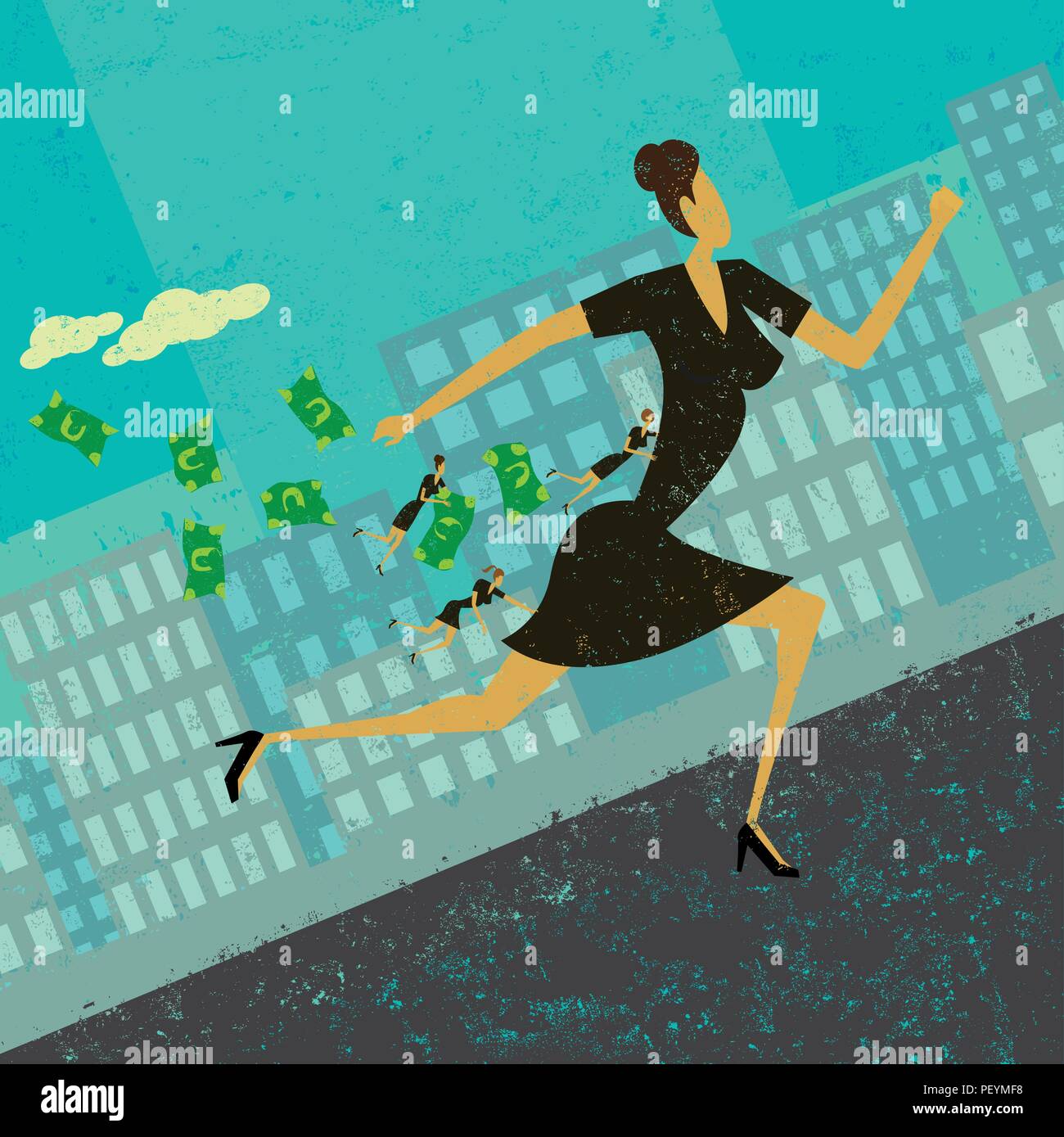 Strategische Allianz. Eine Gruppe kleinerer Unternehmerinnen halten auf und erntet die Gewinne einer größeren erfolgreicher Unternehmen. Stock Vektor