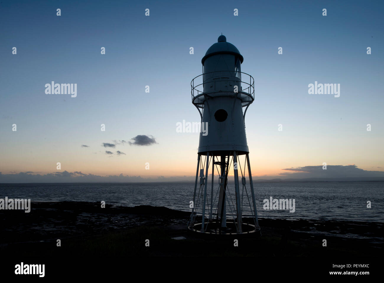 Schwarz Nore Leuchtturm, Portishead, Somerset, Großbritannien Stockfoto