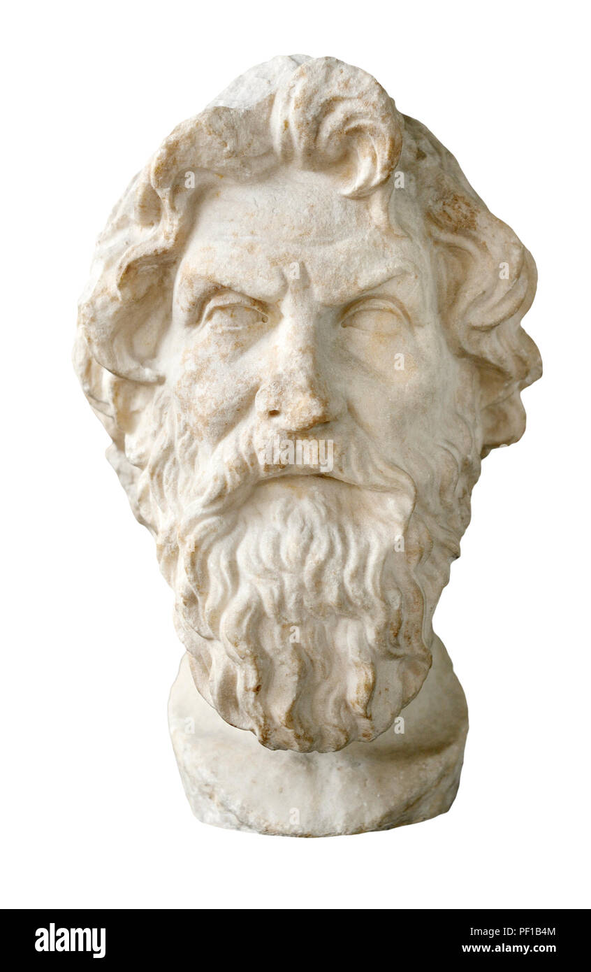 Marmorbüste des Antisthenes (griechischer Philosoph 450-370 v. Chr.: c) Gründer der Zyniker Schule der Philosophie. British Museum, Bloomsbury, London, England, Großbritannien Stockfoto