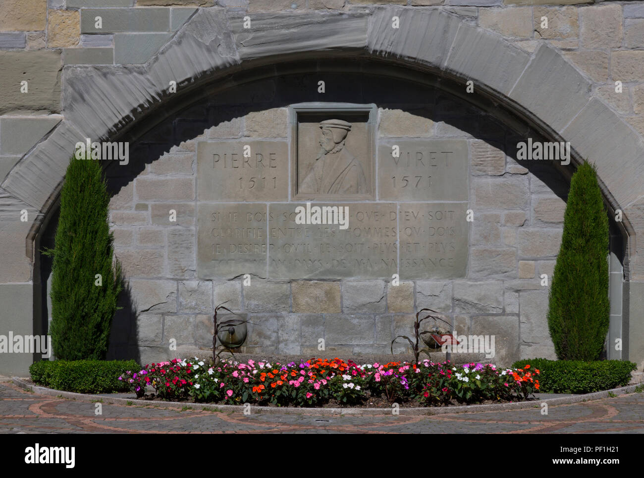 Flachrelief von Pierre Viret, Lausanne, Schweiz Stockfoto