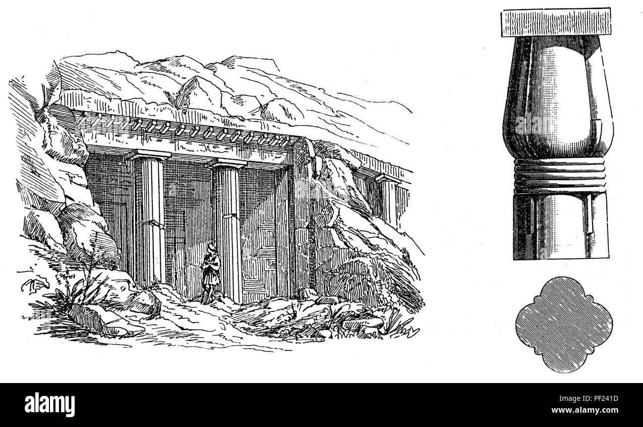 Beni-Hassan Grab und Grabkammer in Ägypten, Ägyptische Lotus Säule Stockfoto