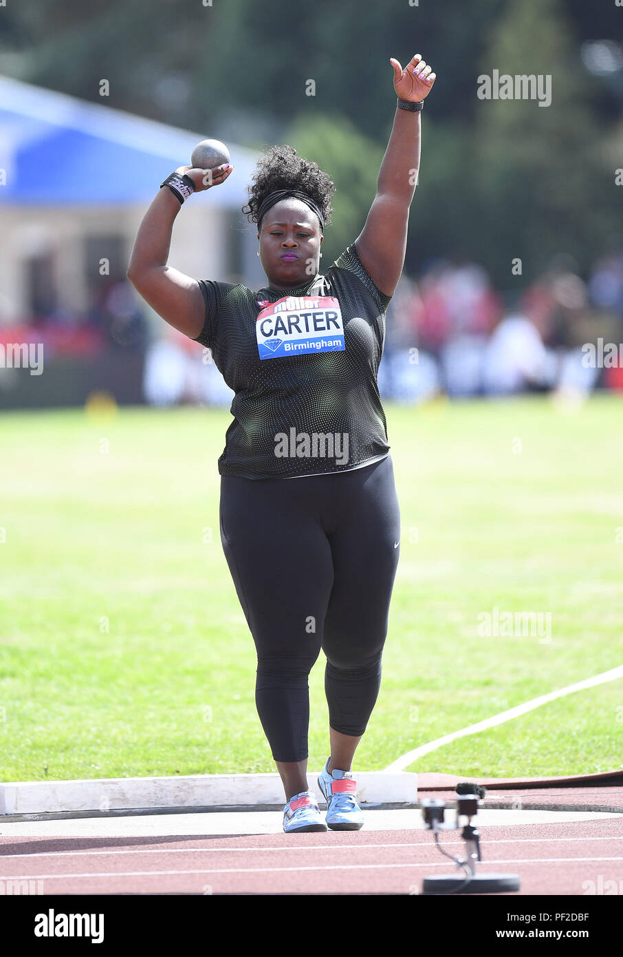 Michelle Carter in Aktion während der Diamond League Muller Grand Prix bei Alexander Stadion Birmingham England am 18. August 2018 Graham/GlennSports Stockfoto