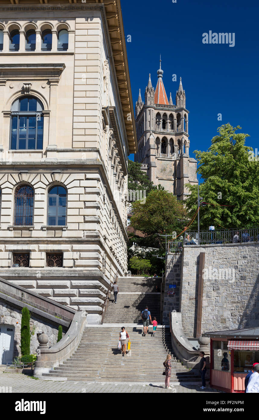 Palais de Rumine und Kathedrale von Lausanne, Lausanne, Schweiz Stockfoto