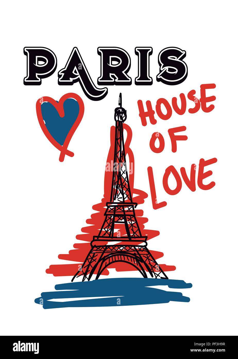 Paris Haus der Liebe, ein T-Shirt drucken Poster Vector Illustration Stock Vektor