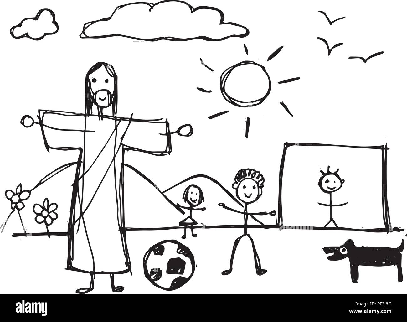 Hand Gezeichnet Vector Abbildung Oder Zeichnung Von Jesus Christus Spielen Mit Kindern In Der Kindlichen Stil Stock Vektorgrafik Alamy