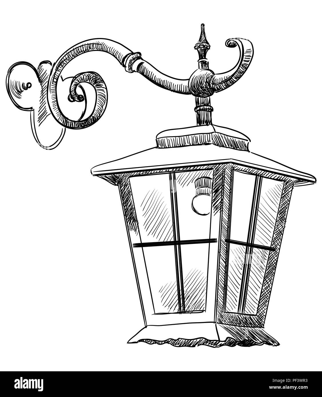 Handzeichnung alte hanging lantern Vektor monochromen Abbildung in schwarz auf weißem Hintergrund Stock Vektor