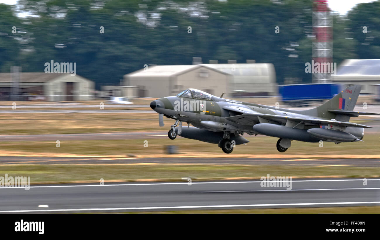 Hawker Hunter, die in der Royal International Air Tattoo Abreise Tag, Fairford UK, 16. Juli 2018. Stockfoto