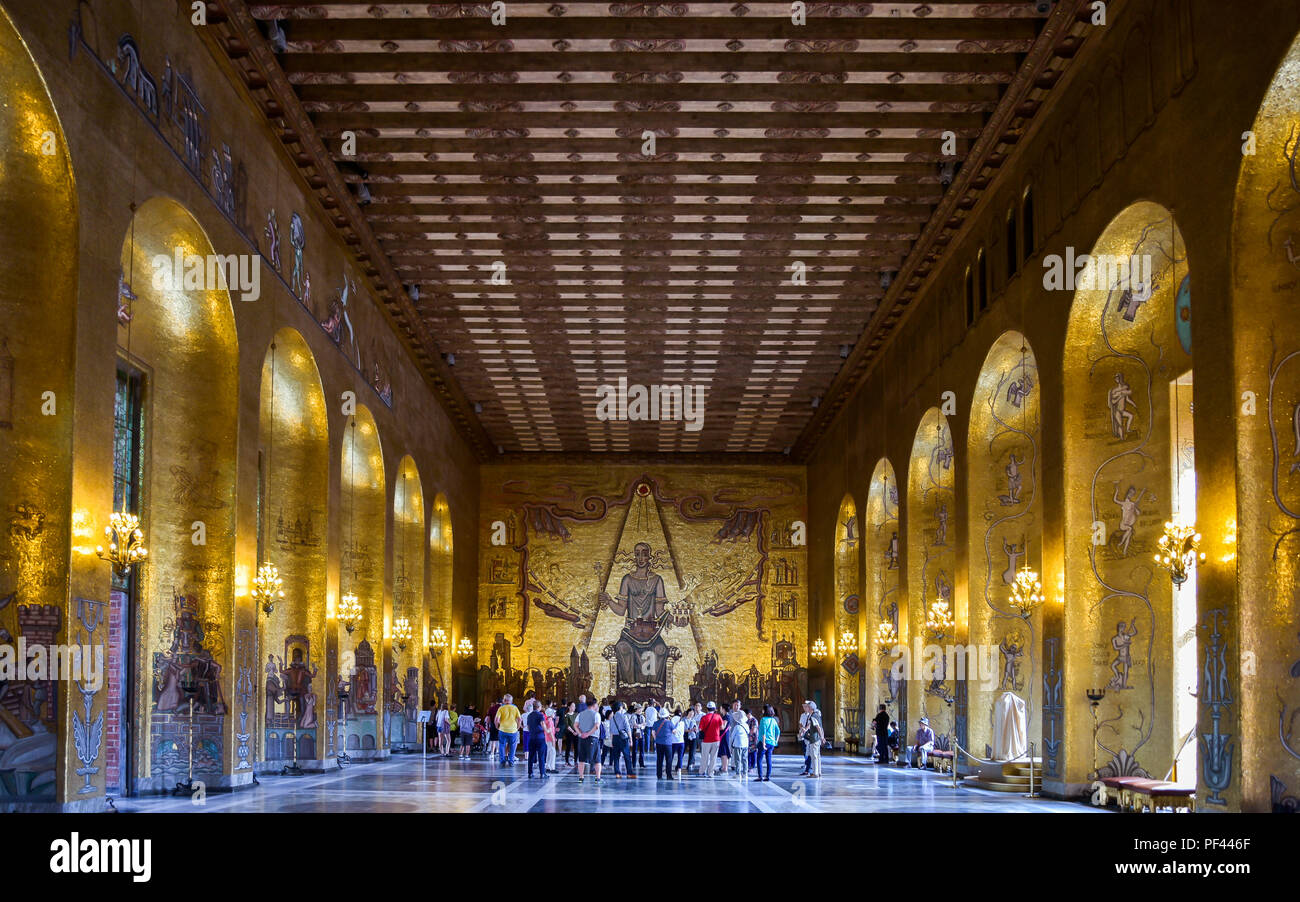 Das Rathaus von Stockholm Goldenen Saal. Die Halle ist am besten, da die Lage des Balles nach der jährlichen Nobelpreis Bankett bekannt. Stockfoto