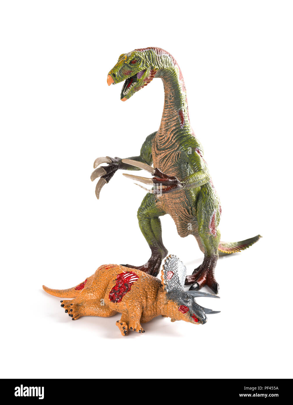 Nothronychus mit einem triceratops Körper in der Nähe auf weißem Hintergrund Stockfoto