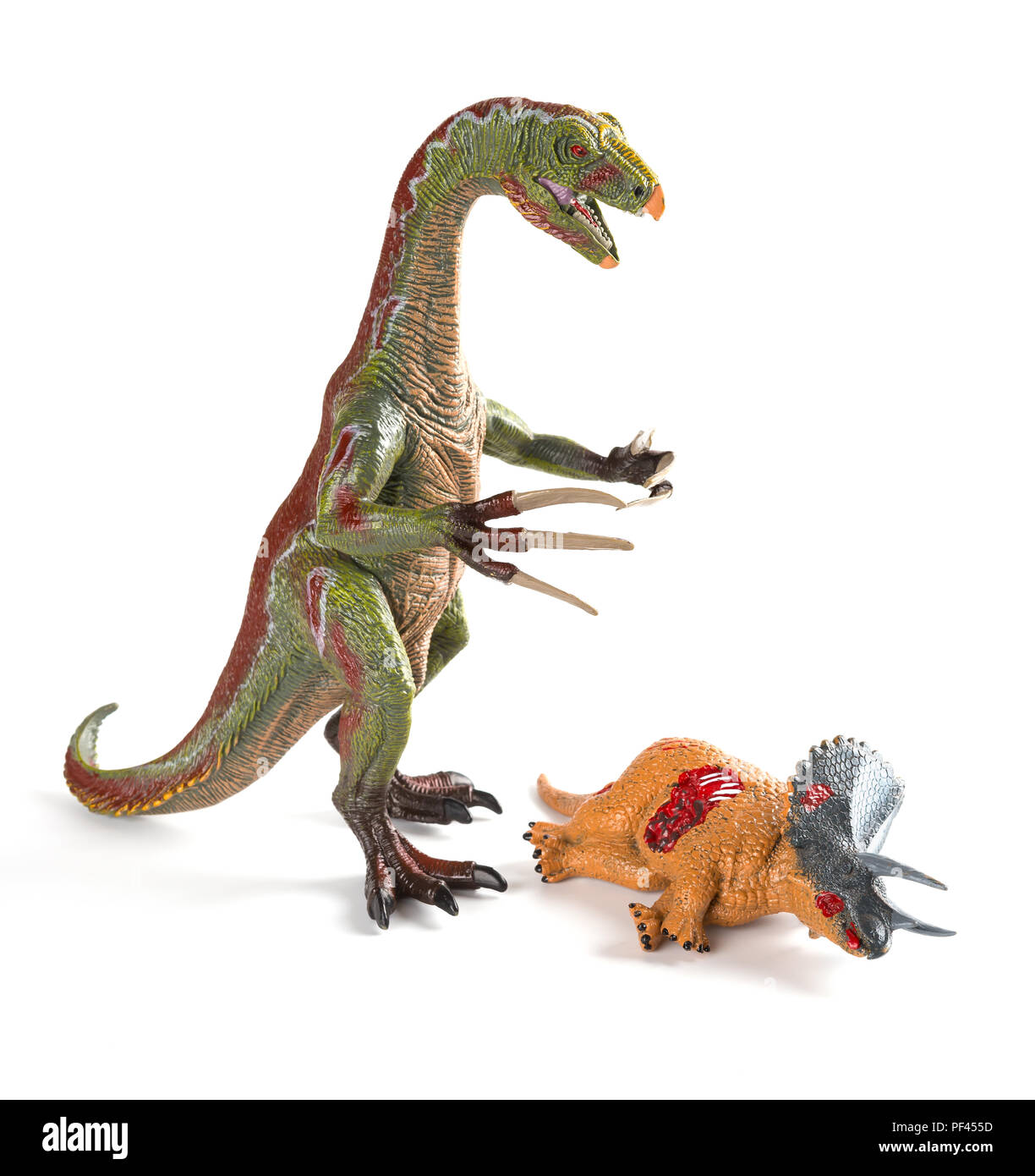 Nothronychus mit einem triceratops Körper in der Nähe auf weißem Hintergrund Stockfoto