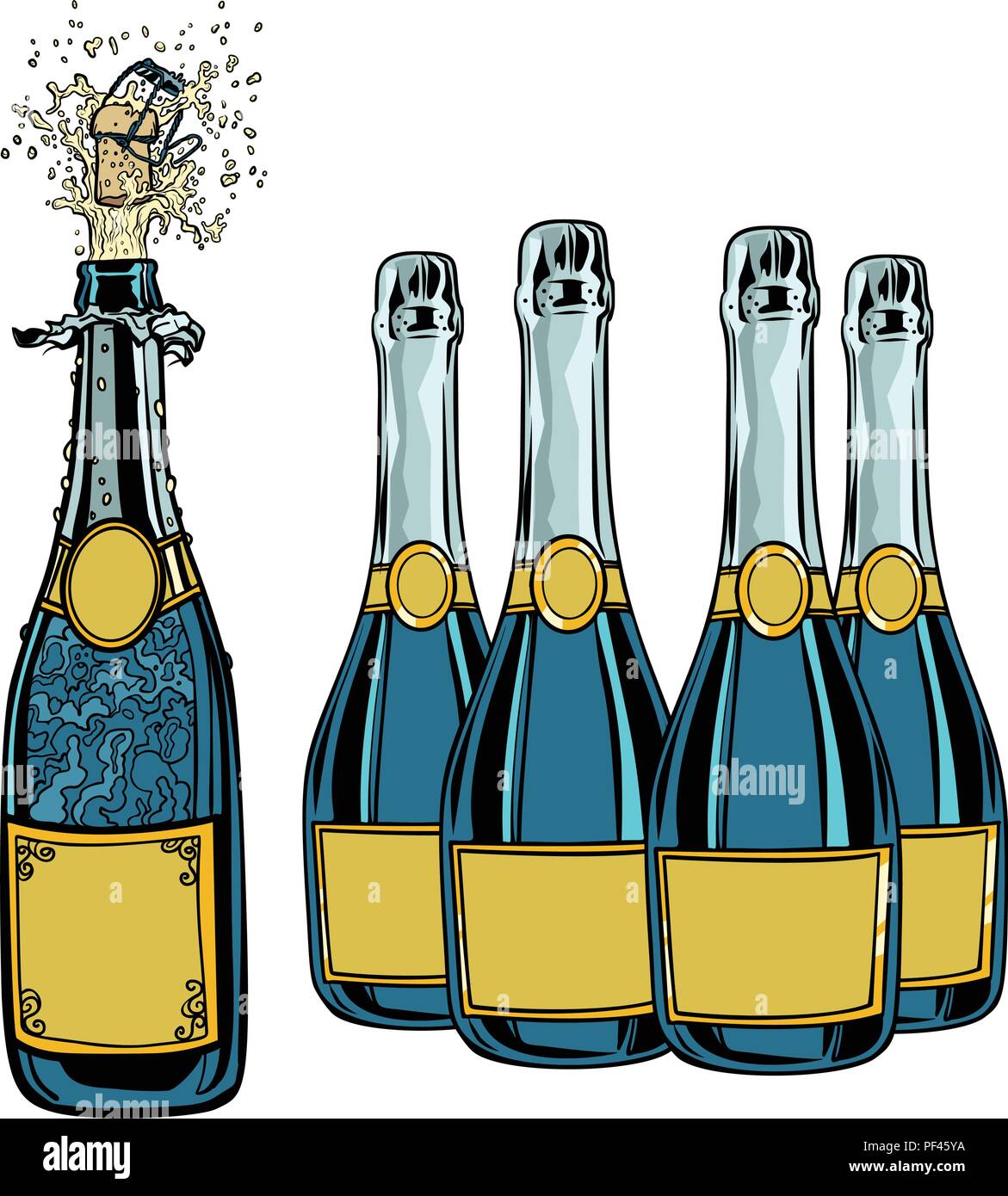 Flasche Champagner. Feier Urlaubsgrüße. Neues Jahr und Stock Vektor
