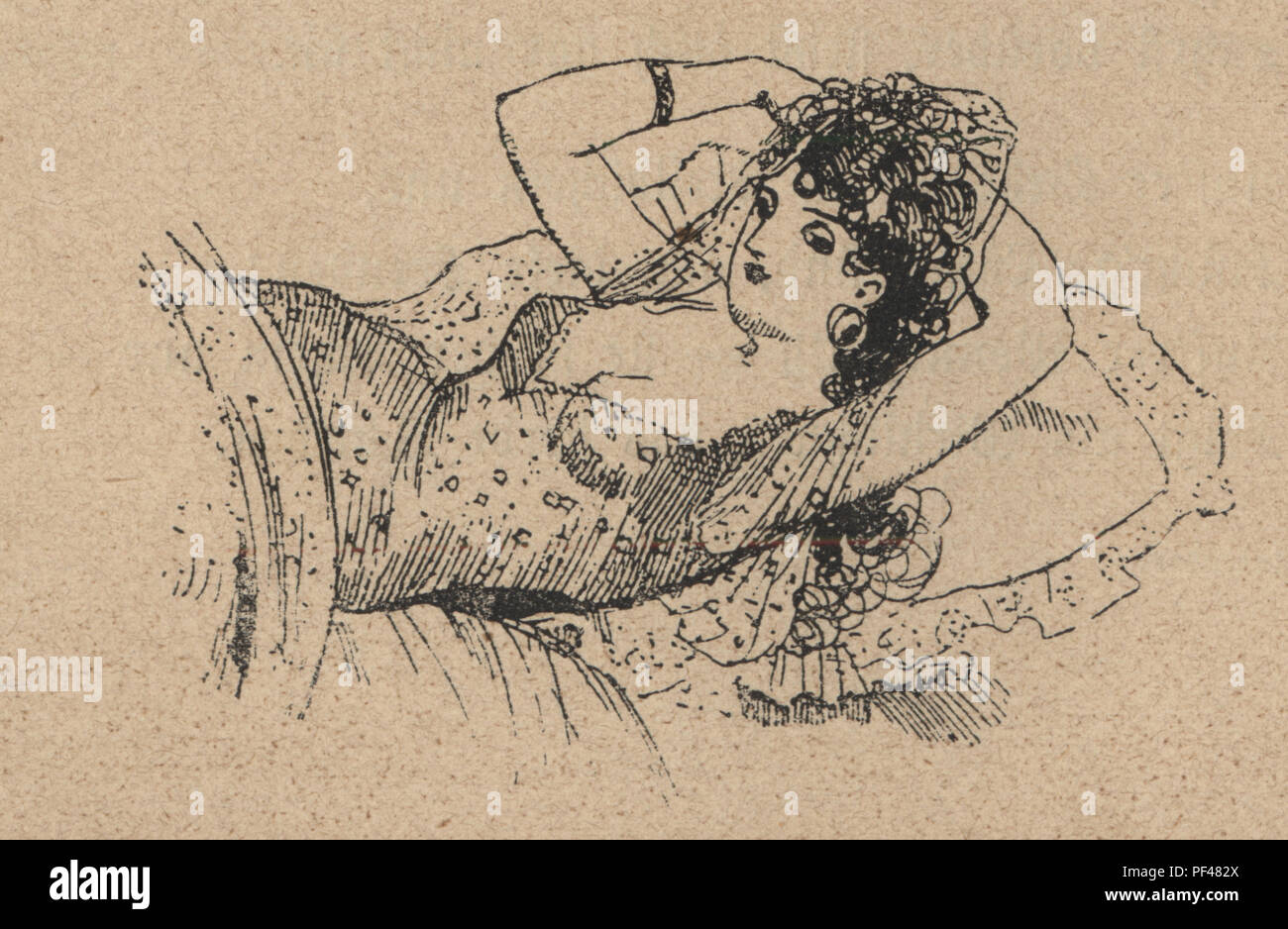 Vintage Gravur einer jungen Frau im Bett, 1880, Deutsch Stockfoto