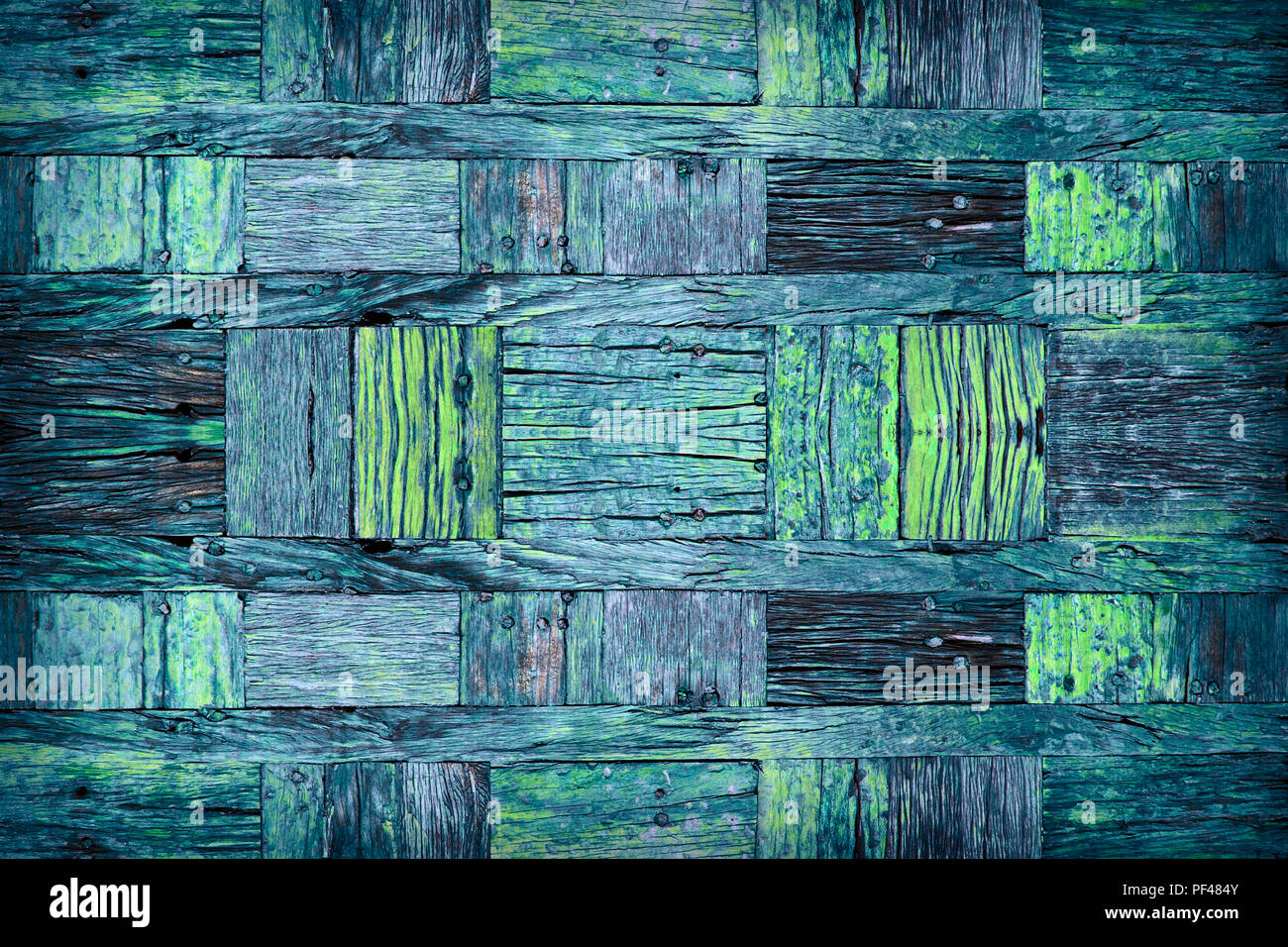Alte rauhe Holz- Hintergrund. Blau und Grün. Stockfoto