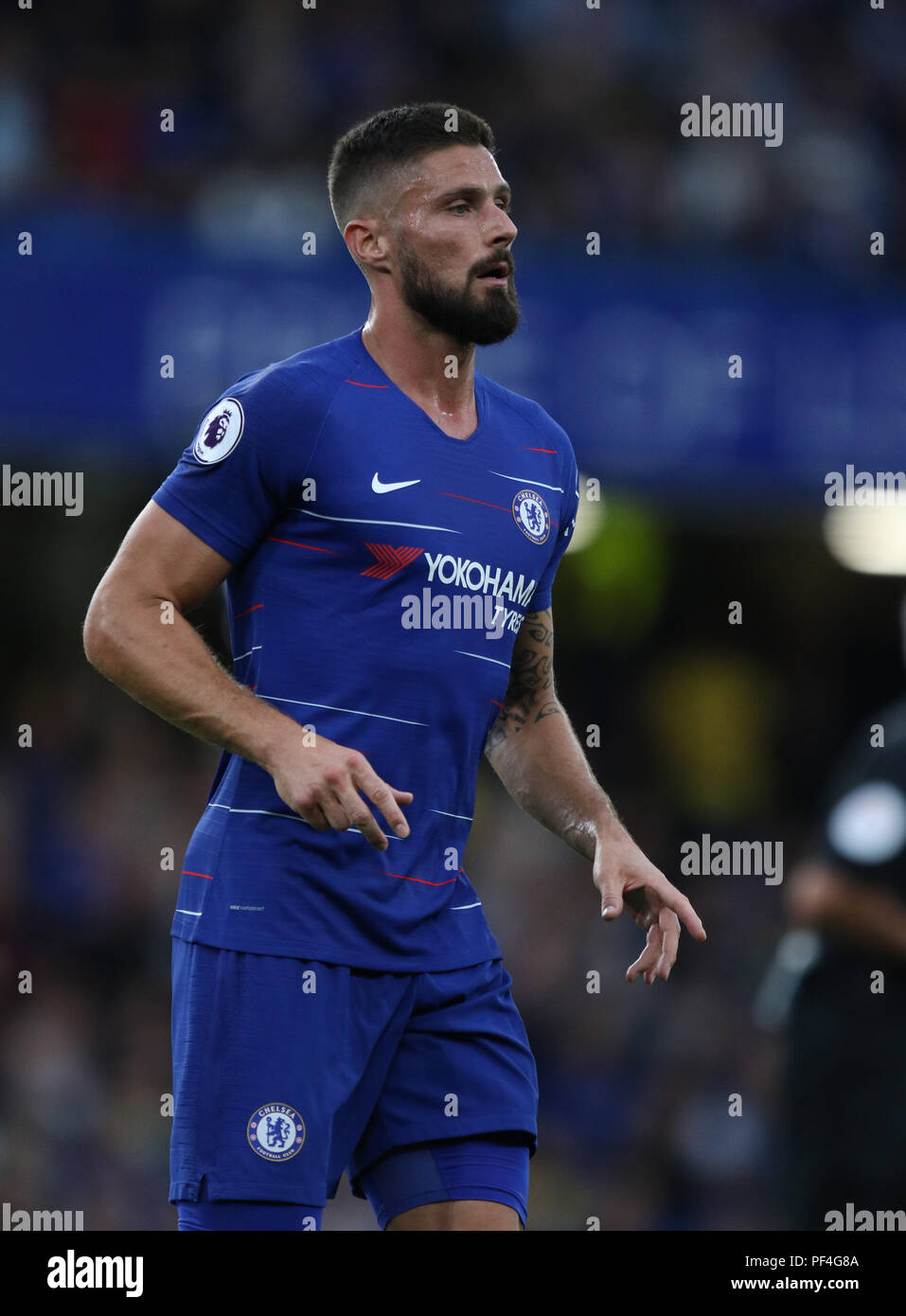 London, Großbritannien. 18 Aug, 2018. Olivier Giroud (C) an der Chelsea v Arsenal englische Premier League Spiel, an der Stamford Bridge, London, am 18. August 2018. ** Dieses BILD IST FÜR DIE REDAKTIONELLE VERWENDUNG ** Quelle: Paul Marriott/Alamy leben Nachrichten Stockfoto