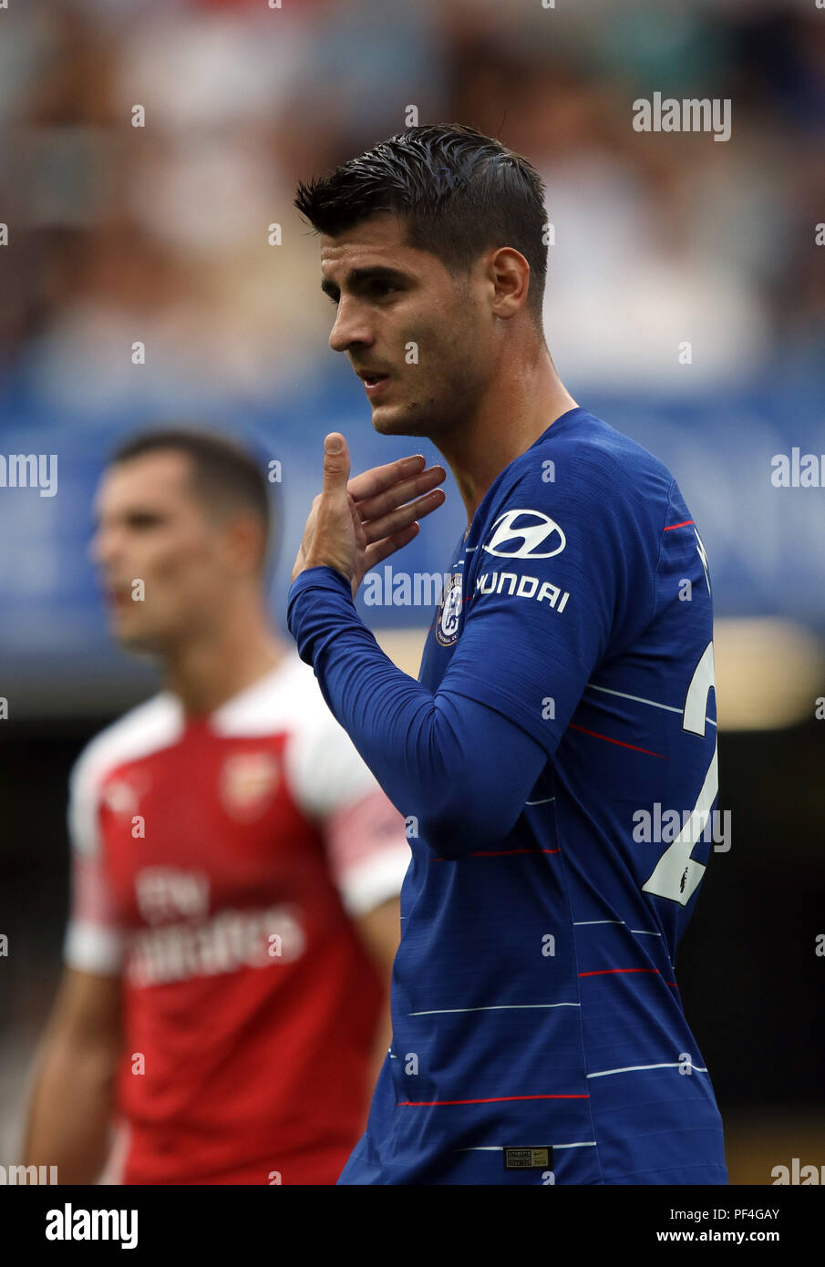 London, Großbritannien. 18 Aug, 2018. Alvaro Morata (C) an der Chelsea v Arsenal englische Premier League Spiel, an der Stamford Bridge, London, am 18. August 2018. ** Dieses BILD IST FÜR DIE REDAKTIONELLE VERWENDUNG ** Quelle: Paul Marriott/Alamy leben Nachrichten Stockfoto