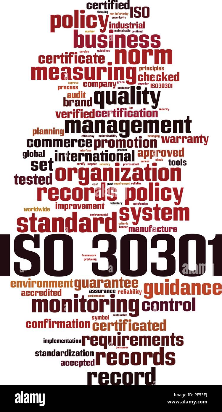 ISO 30301 Word cloud Konzept. Vector Illustration Stock Vektor
