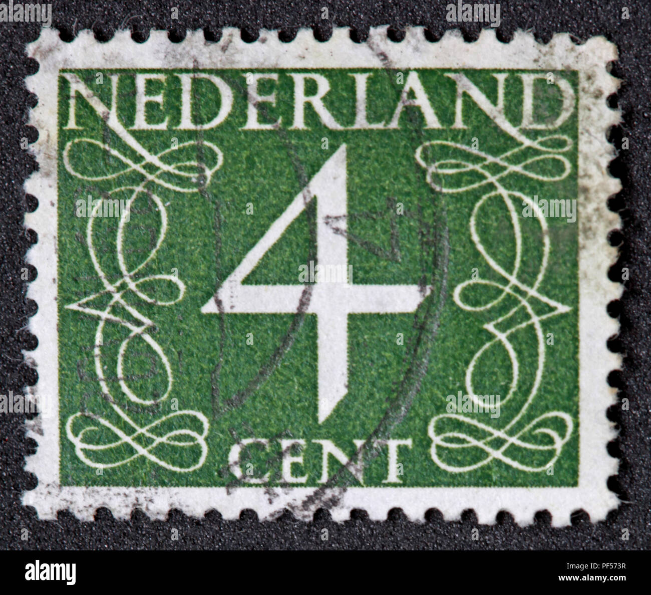 Frankiert Nederland Niederlande Stempel, Grün 4c Vier Cent verwendet Stockfoto