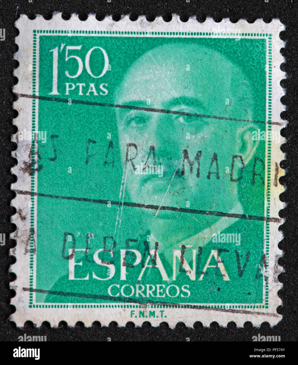 1.5Ptas grün Peseta Stempel Stockfoto