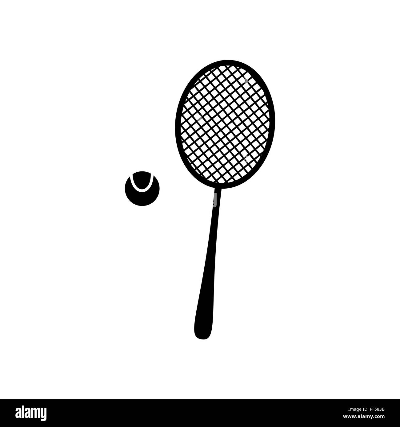 Tennisschläger mit Ball anmelden. Vektor. Ausgefüllten schwarzen Symbol auf weißem Hintergrund. Isoliert. Stock Vektor