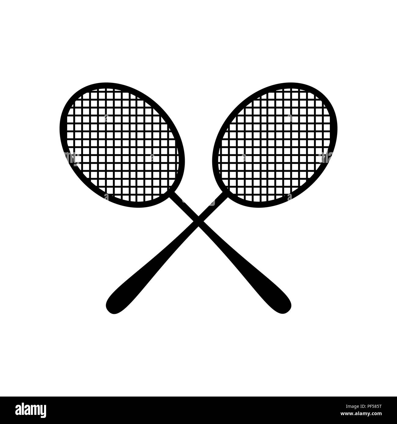 Zwei Tennisschläger unterzeichnen. Vektor. Ausgefüllten schwarzen Symbol auf weißem Hintergrund. Isoliert. Stock Vektor