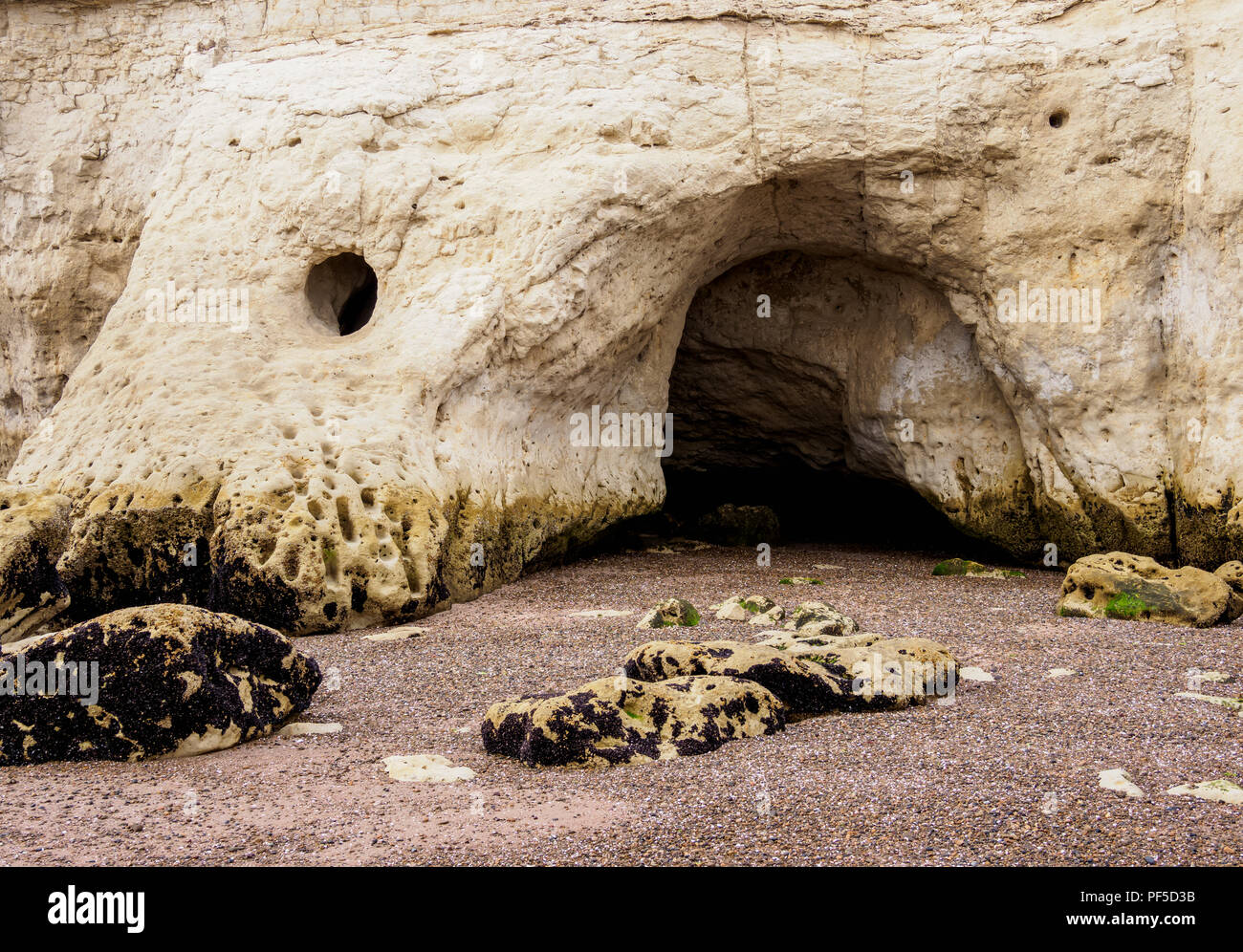 Welsh Landeplatz und Höhlen, Punta Cuevas, Puerto Madryn, der Waliser Siedlung, Provinz Chubut, Patagonien, Argentinien Stockfoto