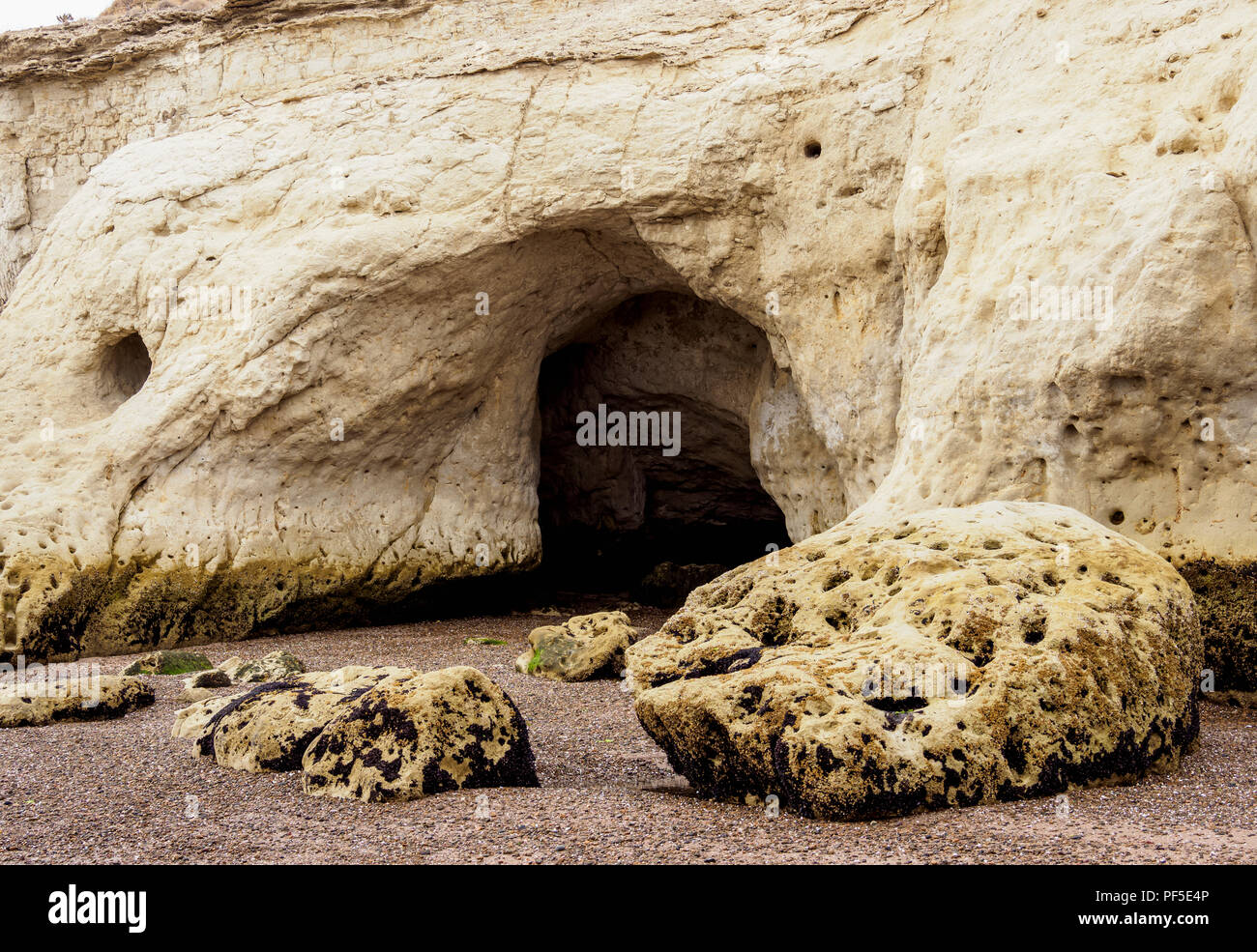 Welsh Landeplatz und Höhlen, Punta Cuevas, Puerto Madryn, der Waliser Siedlung, Provinz Chubut, Patagonien, Argentinien Stockfoto