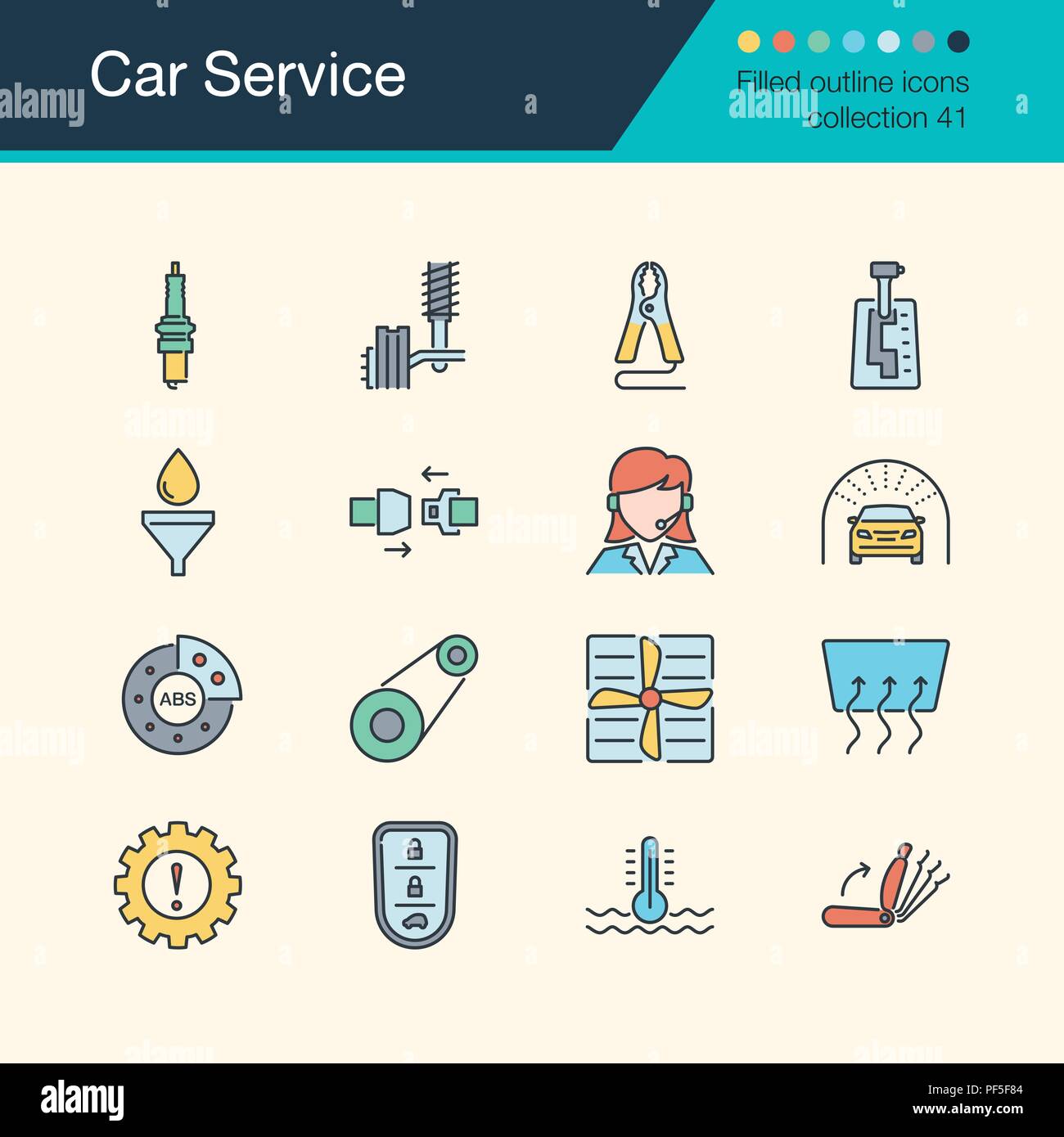 Auto Service Symbole. Gefüllte Kontur Design Collection 51. Für die Präsentation, Grafik Design, Mobile, Web Design, Infografiken. Vektor illustr Stock Vektor