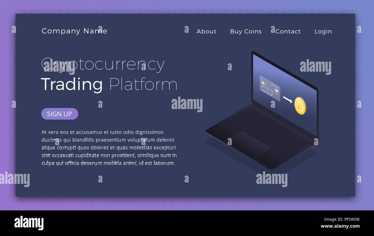 Cryptocurrency Handel. Isometrische Darstellung des Kaufens cryptocurrency per Kreditkarte. Cryptocurrency Handelsplattform Seite Design. Stock Vektor