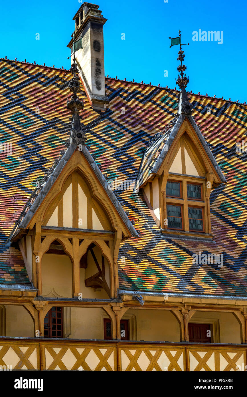 Der Hospices de Beaune oder Hotel-Dieu de Beaune, einem mittelalterlichen Krankenhaus in der Stadt Beaune in der Region Burgund in Frankreich. Im Jahre 1443 gegründet, ich Stockfoto