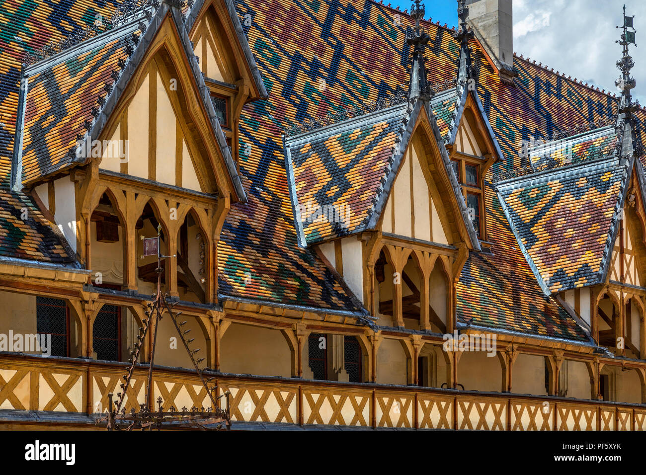 Der Hospices de Beaune oder Hotel-Dieu de Beaune, einem mittelalterlichen Krankenhaus in der Stadt Beaune in der Region Burgund in Frankreich. Im Jahre 1443 gegründet, ich Stockfoto