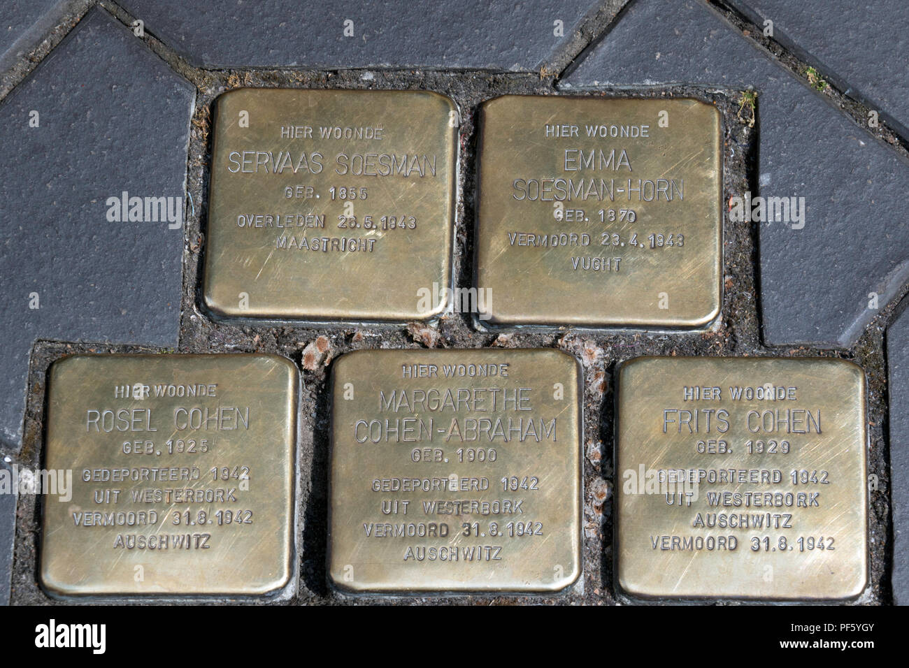 Holocaust Abschiebung Plaques in Valkenburg, Limburg in Südosteuropa Holland Stockfoto