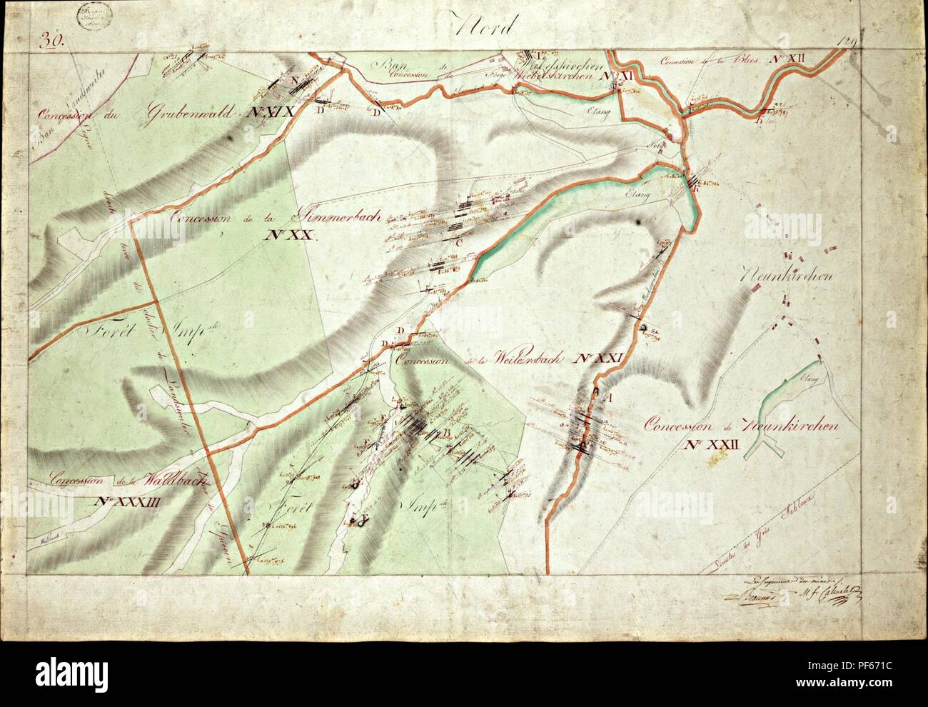 Atlas des Zugeständnisse du terrain houiller de La Sarre (FEUILLE 30). Stockfoto