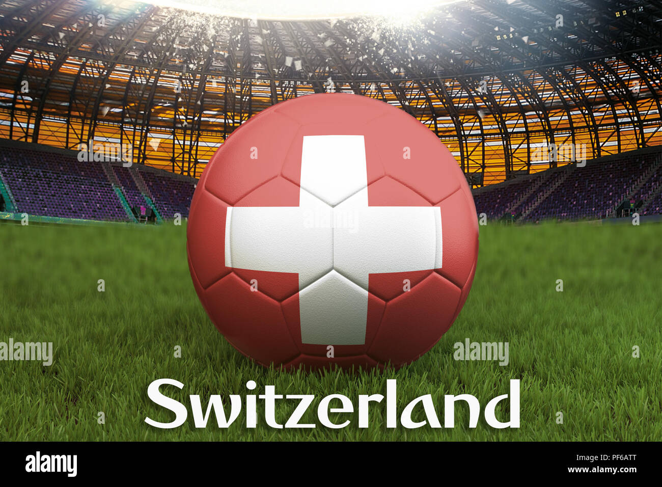 Schweiz Fußball-Kugel auf große Stadion Hintergrund. Schweiz Team Wettbewerb  Konzept. Schweiz Flagge auf ball Team Turnier in Switzerlan Stockfotografie  - Alamy