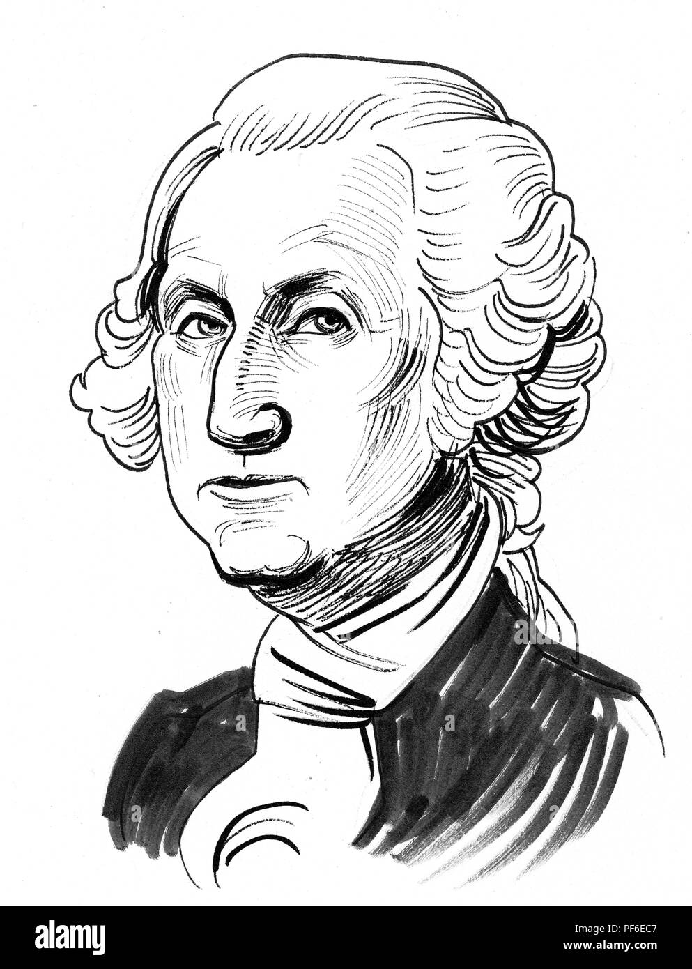 George Washington. Der US-amerikanische Präsident. Tinte schwarz und weiß Abbildung: Stockfoto