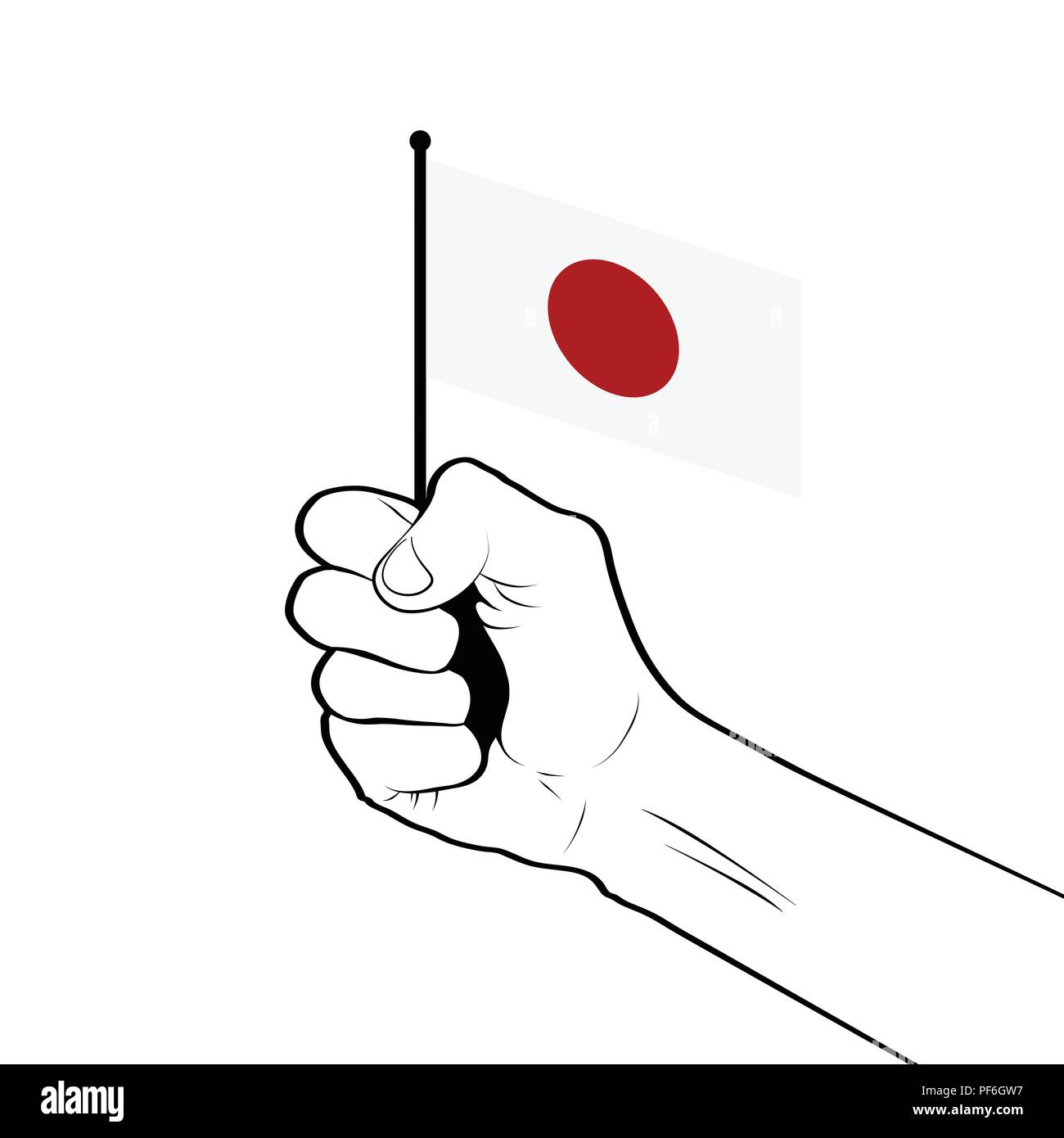 Geballte Faust in die Luft halten die Nationalflagge von Japan angehoben Stock Vektor