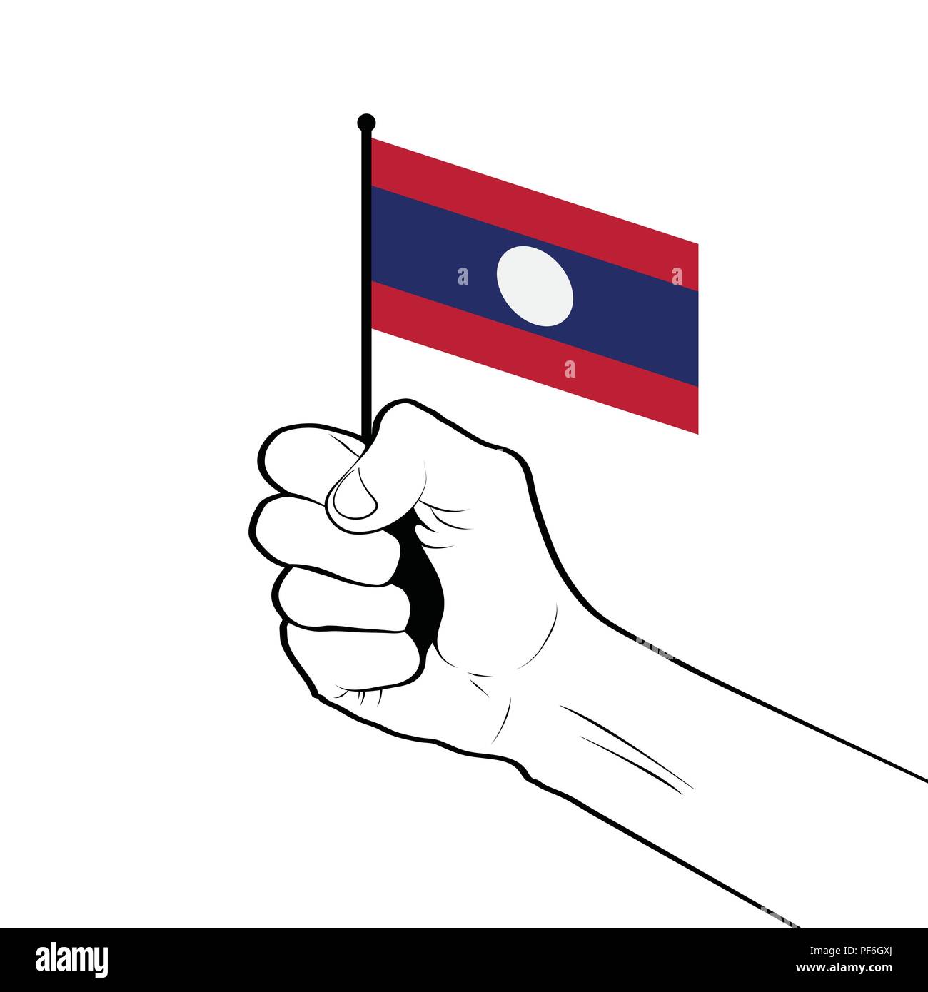 Geballte Faust in die Luft halten die Nationalflagge von Lao angehoben Stock Vektor